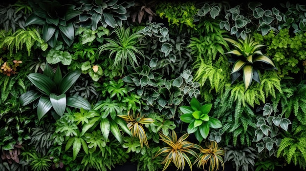 Foto parete ricoperta di piante con varie specie di piante disposte in un bel modello