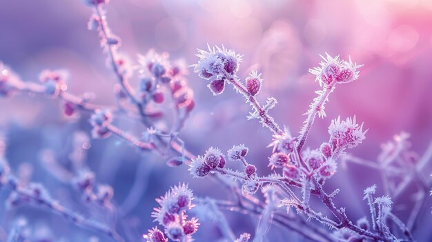 Planten bedekt met vorst, droogvrost of rime in de winter ochtend natuurlijke achtergrond