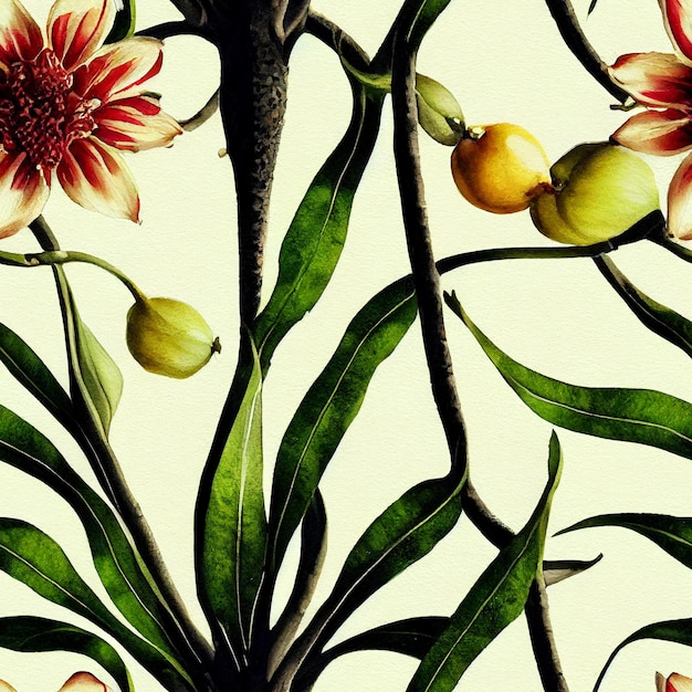 Foto planten bladeren en bloemen fantastisch naadloos patroon