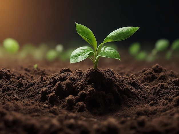 Foto planten die in de grond groeien terwijl de zon schijnt