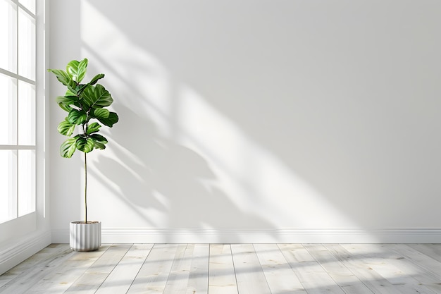 Planten in potten op een houten tafel tegen een muur