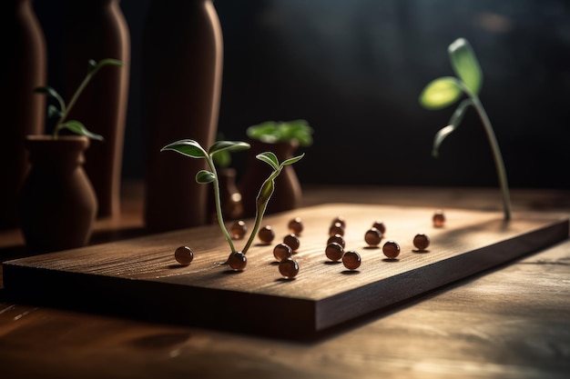 Planten kweken in een houten tafel Gemaakt met generatieve AI-technologie