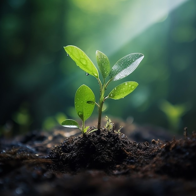 Plantengroei met zonlicht achtergrond