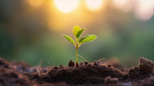 Plantengroei met zonlicht achtergrond