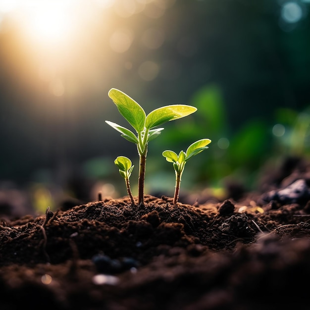 Plantengroei met zonlicht achtergrond