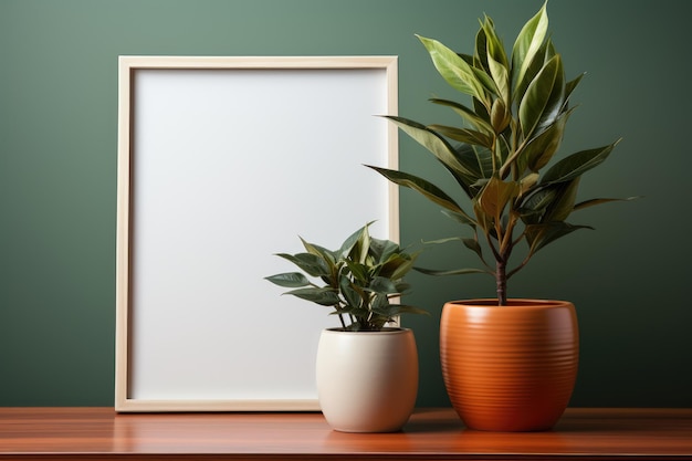 A planter with a picture frame on the wall