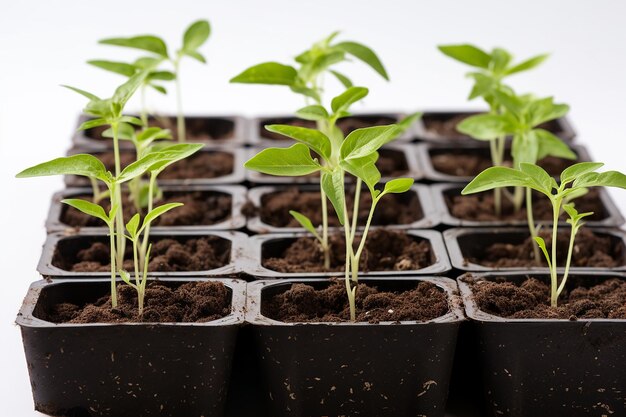 a planter with seedlings growing in a pot.