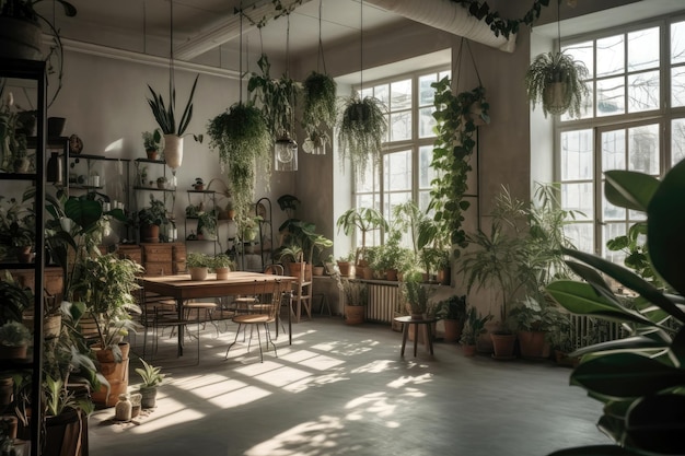 Plantfilled Space With Natural Light Generative AI