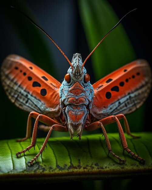 Photo the planthopper insect colorful design on the green leaves generated ai photo