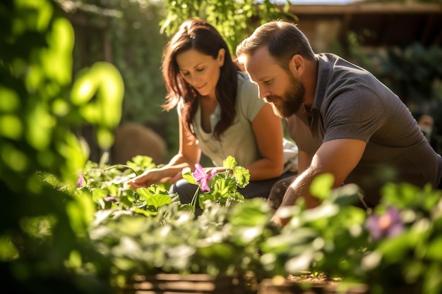 Planting growth hobby couple farming gardener