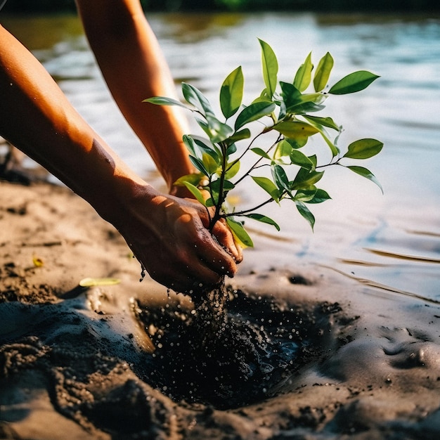 Planting Mangroves for Environment Conservation and Habitat Restoration on Earth Day