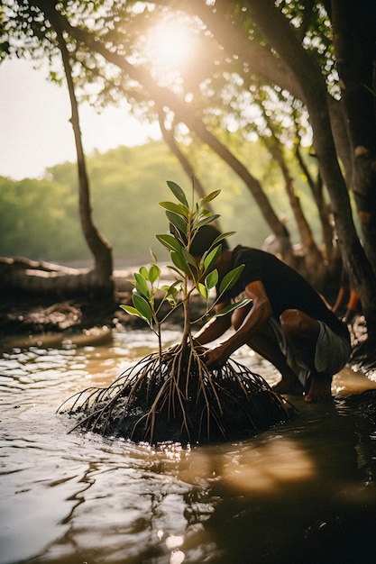 Planting Mangroves for Environment Conservation and Habitat Restoration on Earth Day