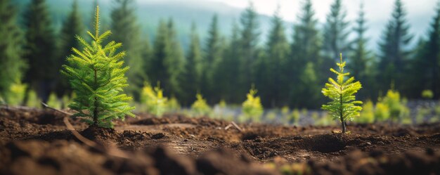 Photo planting new trees planting new trees in an open area of a mountain conifer trees