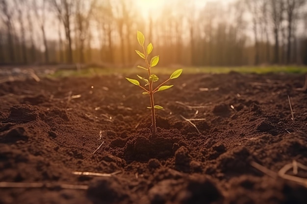 Planting a tree in ground Spring Seeding generative AI