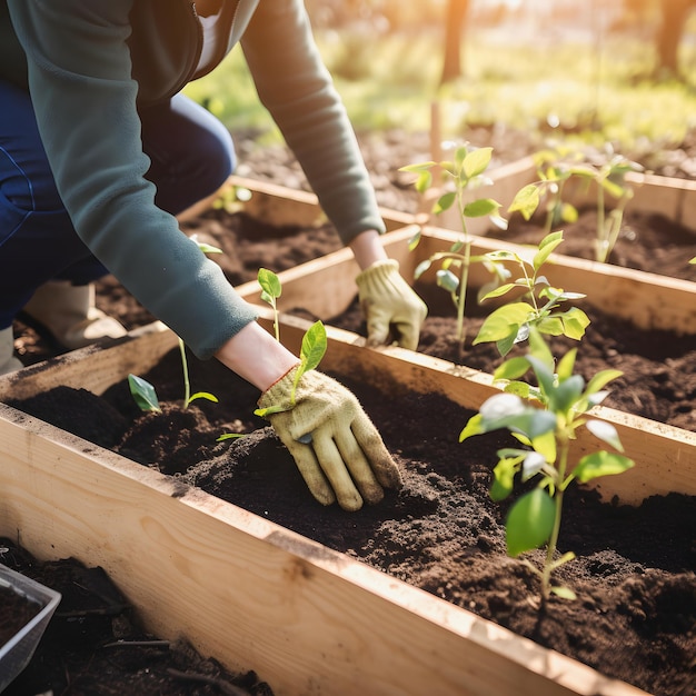 Photo planting trees for a sustainable future community garden and environmental conservation