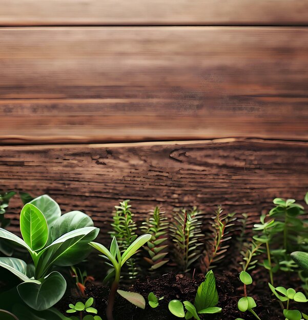 Premium AI Image plants at the base of a wooden background AI