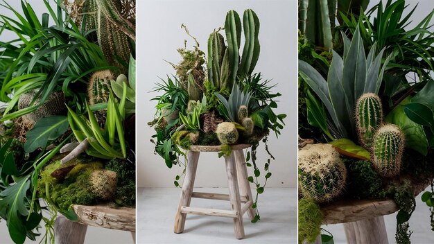 Plants and cactus on stool