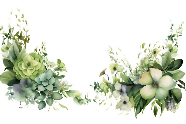Plants frame greenery border watercolor background
