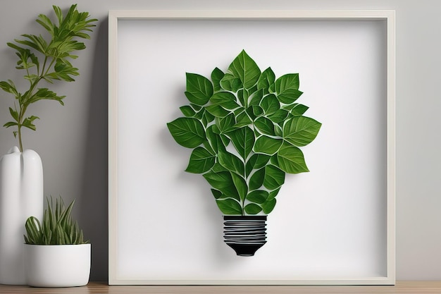 plants in a frame with a picture of a plant on the wall.