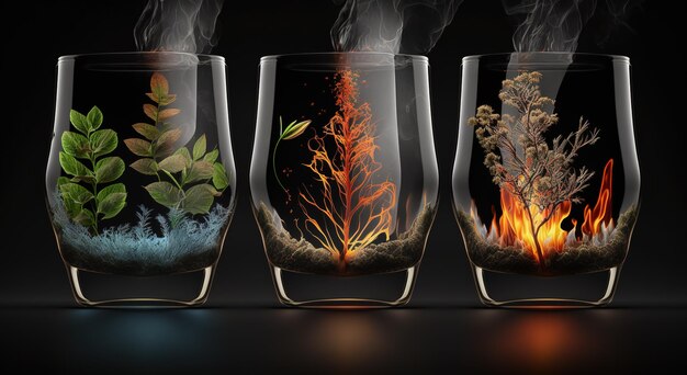 Plants in a glass vessel A vessel with a piece of forest with its own ecosystem Save the earth