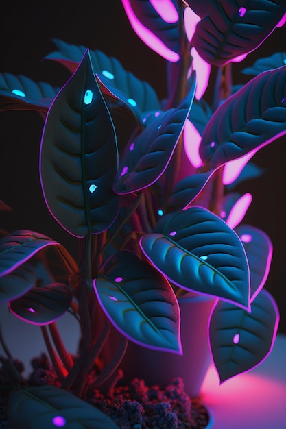 Plants in Glowing Lights Ai generative