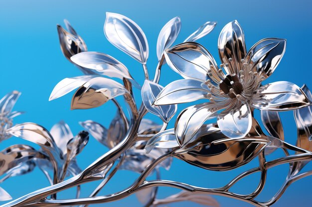 Plants gray silver flowers on blue light sky background generative ai