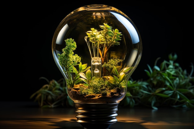 Plants grow in light bulb