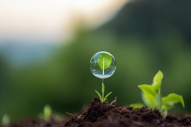 Plants growing from the soil Renewable energy and clean energy concept