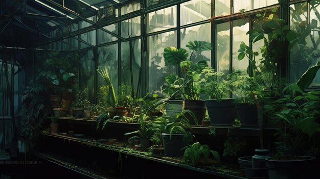 Plants growing in a greenhouseGenerative AI