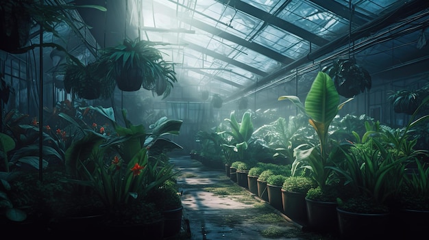 Plants growing in a greenhouseGenerative AI