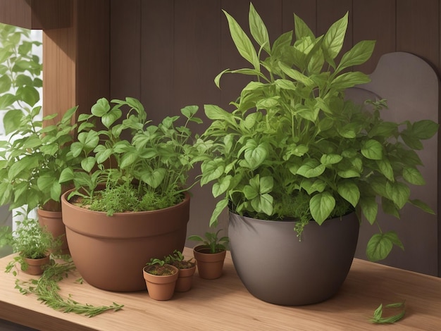 Plants and herbs in a magic pot