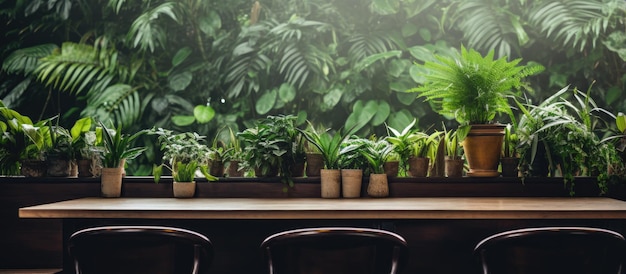 Растения в горшках на столике в кафе
