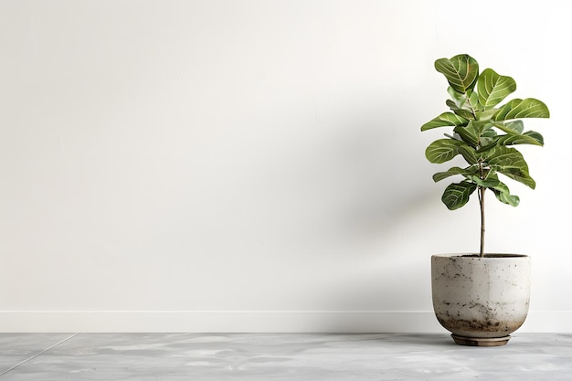 Plants in pots on a wooden table against a wall