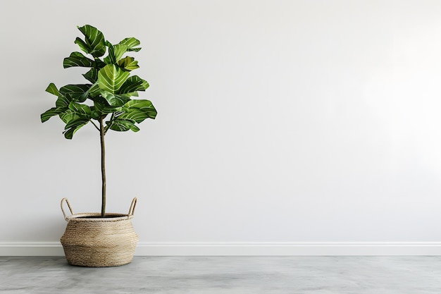 Plants in pots on a wooden table against a wall