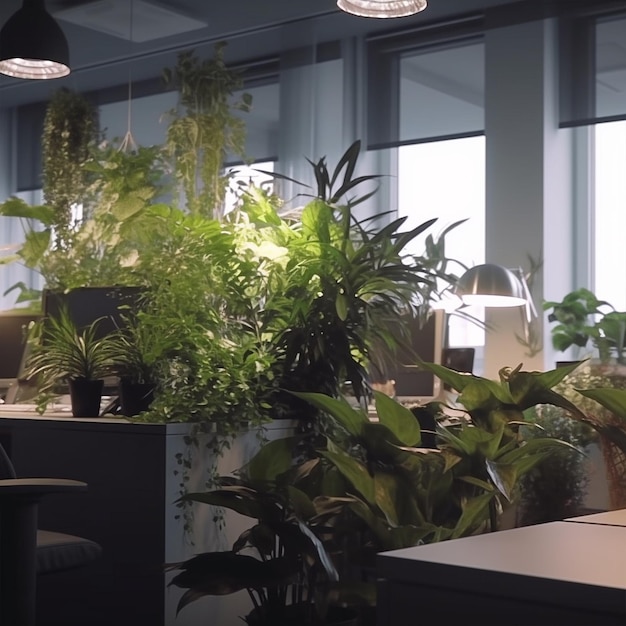 Plants purifying the air in an office Generative AI