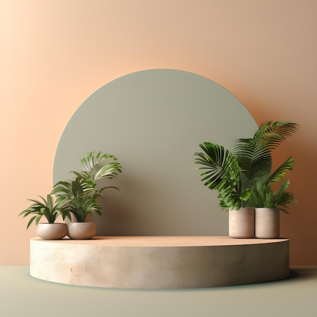 Plants on a shelf behind a big circle