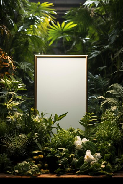 Photo plants surroundings blank white rectangle with copy space created with generative ai