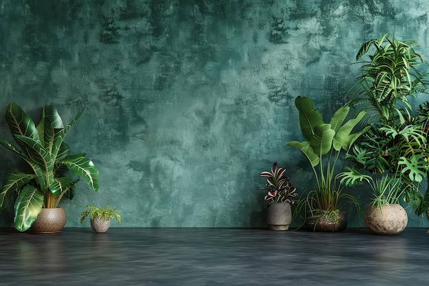 растения на столе с зеленой стеной за ними