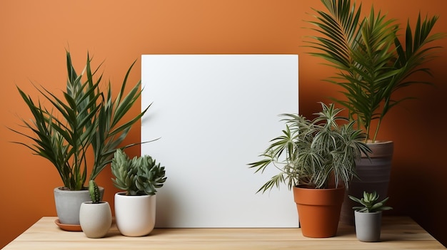 Plants on a table with a white board that says