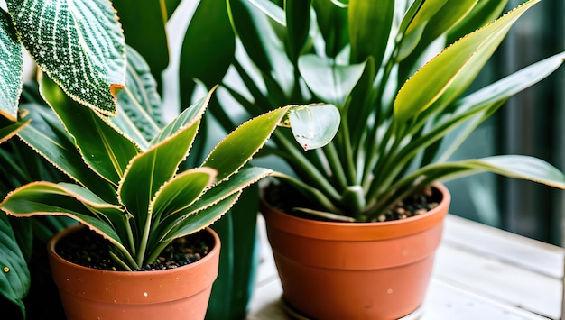 色が緑と白の植物