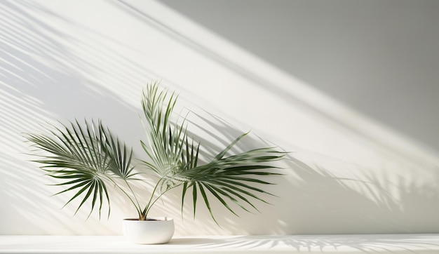 흰색 배경을 가진 흰 벽에 있는 식물