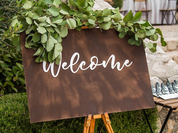 Photo plaque with inscription greeting guests at wedding welcome inscription sign wedding decorations wedd