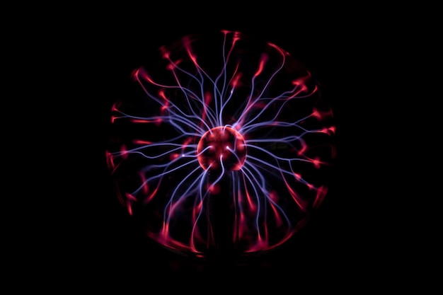 Photo plasma lamp black background with red and purple shades in movement