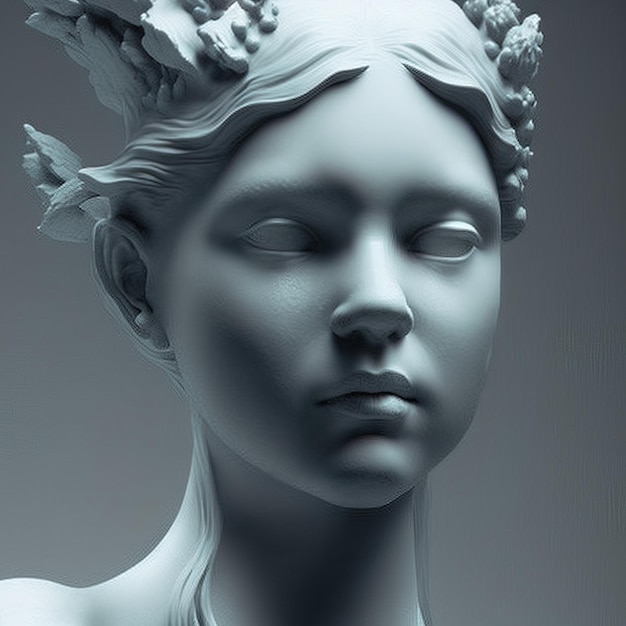 Гипсовая скульптура женского лица.