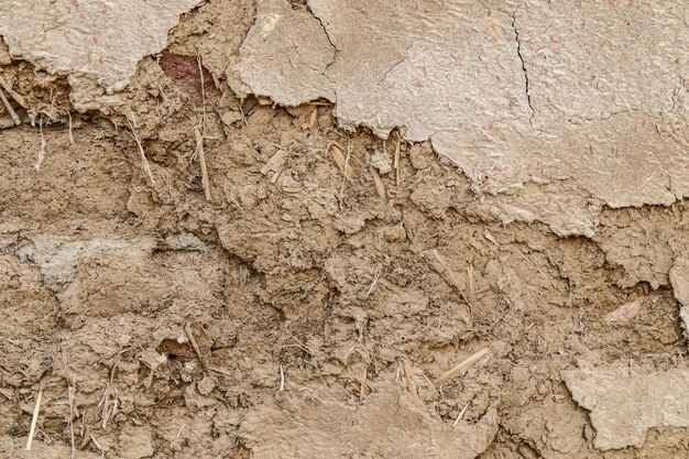 Plastered old clay adobe wall as background