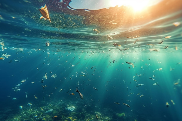 Plastic afval in de diepte van de oceaan