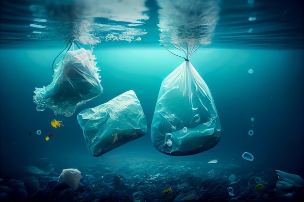 Plastic afval in de zee Generatieve AI