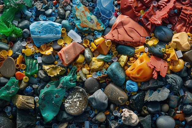 Plastic afval op het strand Concept van milieubesmetting