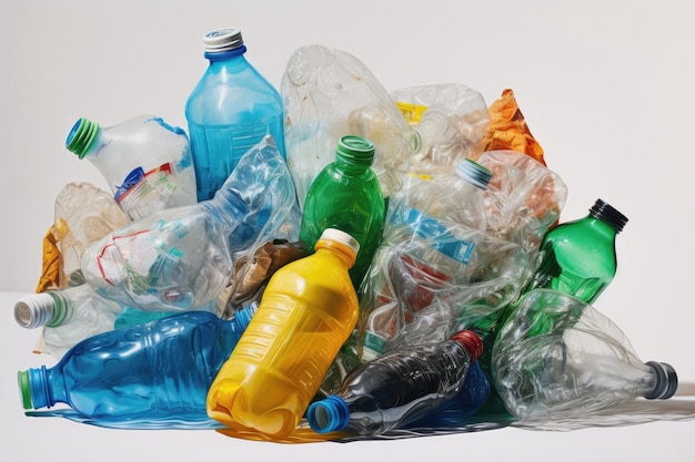 Plastic afvalstapel op een doorzichtige achtergrond die de recyclinginspanningen benadrukt