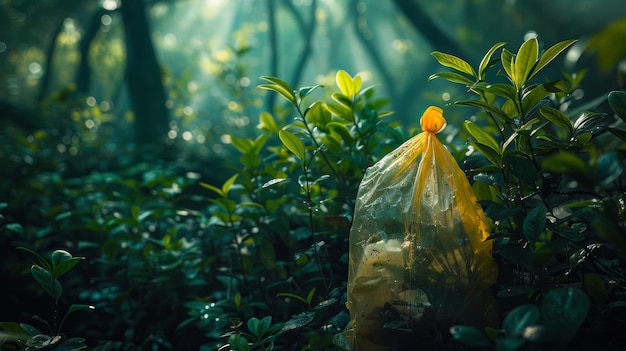 Plastic Bag Abandoned in Forest